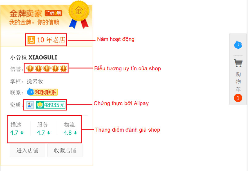 Nên nhập hàng ở những shop Taobao có chỉ số tốt