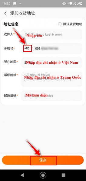 Nhập địa chỉ nhận hàng (địa chỉ nội địa Trung Quốc)