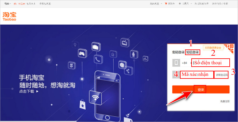 đăng nhập Taobao