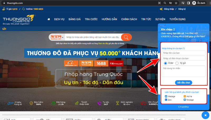 Chọn phương thức liên hệ