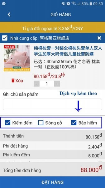  Lựa chọn các dịch vụ kèm theo 