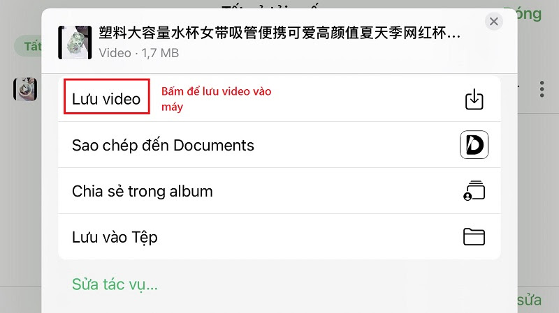 Bấm để lưu video về máy là xong