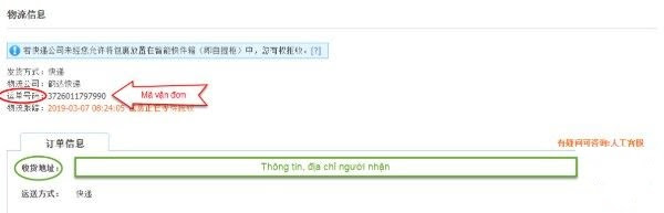 Xem mã vận đơn và kiểm tra địa chỉ, thông tin người nhận