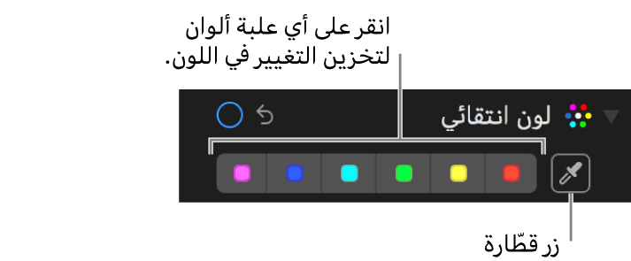 عناصر التحكم في اللون الانتقائي يظهر بها زر قطارة العين وعلب الألوان.