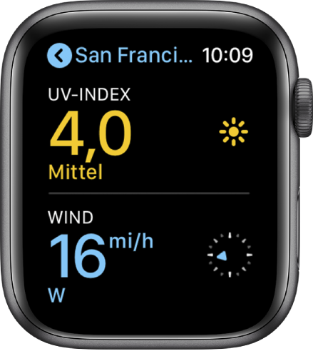 Ein Wetterbildschirm mit der Luftqualität und dem UV-Index für New York