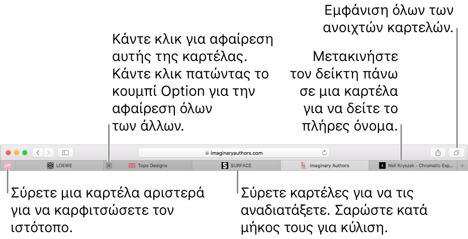 Το παράθυρο του Safari με καρτέλες.