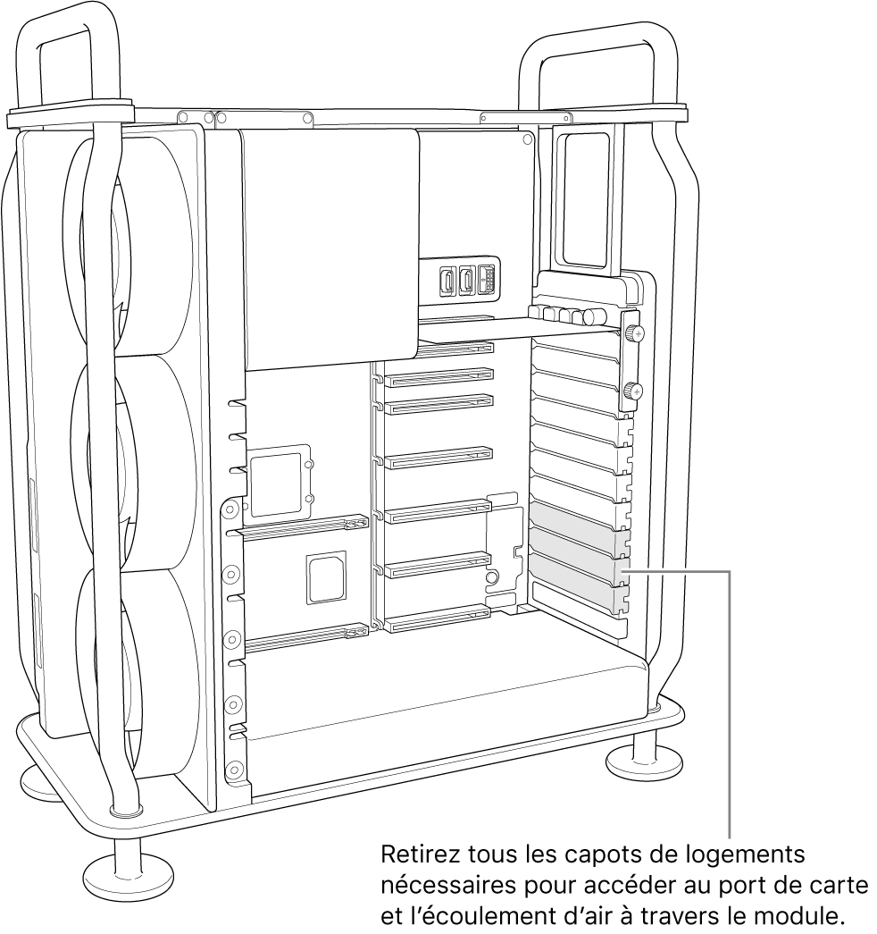 Retrait de tout cache de logement nécessaire pour l’accès au port de la carte et l’écoulement de l’air sur le module.