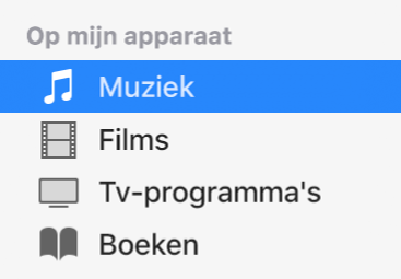 Het gedeelte 'Op mijn apparaat' in de zijbalk met 'Muziek' geselecteerd.