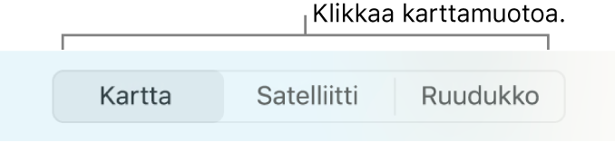 Kartta-, Satelliitti- ja Ruudukko-painikkeet.