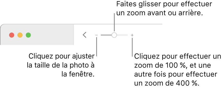 La barre d’outils affichant les commandes Réduire/agrandir.