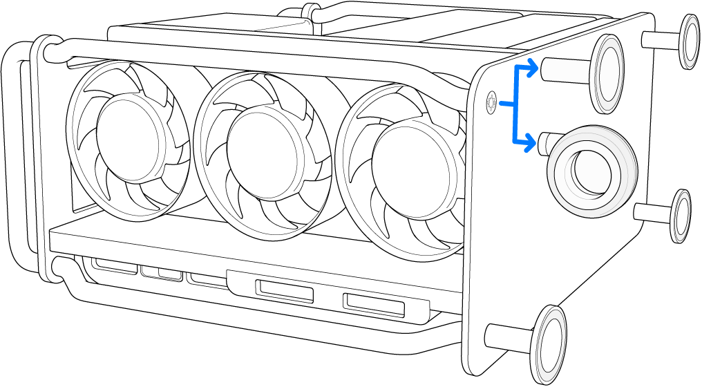 Une roulette ou un pied en cours de retrait d’un Mac Pro.