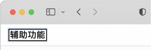 “旁白”光标（一个带暗边的矩形框）聚焦于屏幕上的字词“辅助功能”。