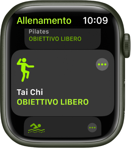 La schermata di Allenamento con un allenamento di Tai Chi evidenziato.