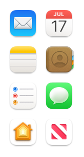 Mail, Calendar, Notes, Contacts, Reminders, Messages, Home, and News icons