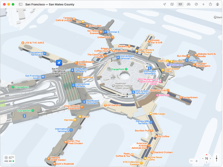 Un mapa mostrando el interior del Aeropuerto internacional de San Francisco.