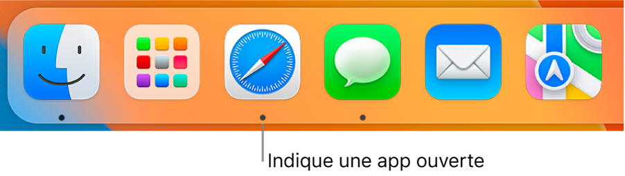 Une partie du Dock montrant des points noirs sous les apps ouvertes.