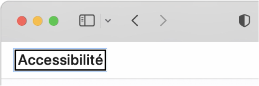 Le curseur VoiceOver, un contour rectangulaire sombre, centré sur le mot « Accessibilité » affiché à l’écran.