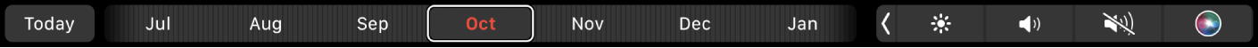 Touch Bar de Calendrier avec le bouton Aujourd’hui et un curseur pour sélectionner un mois.