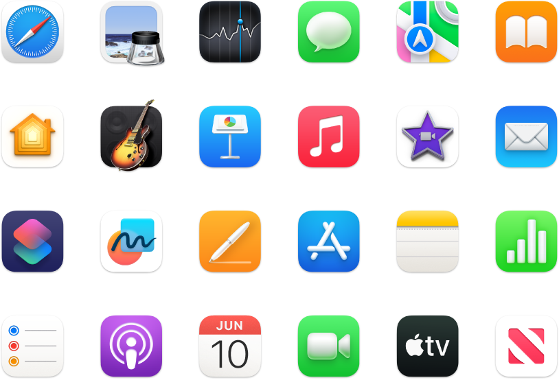 Ikony aplikací dodávaných s Macem