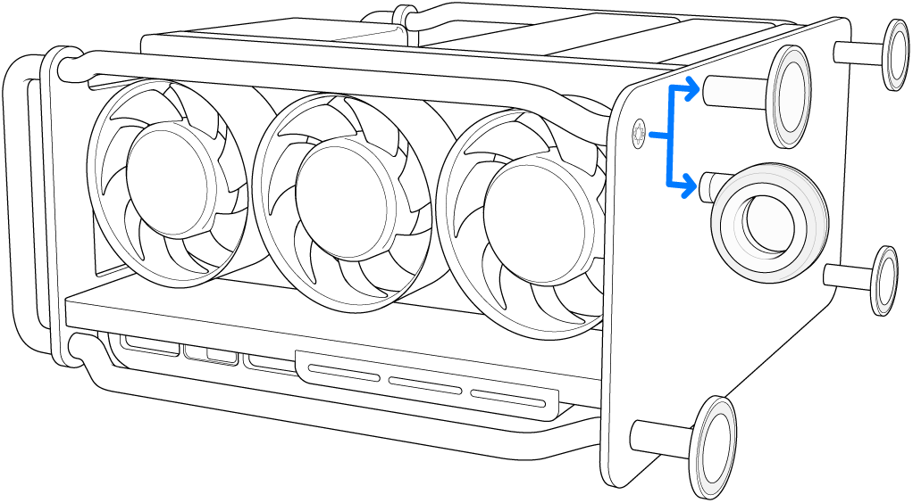 Une roulette ou un pied en cours de retrait d’un Mac Pro.