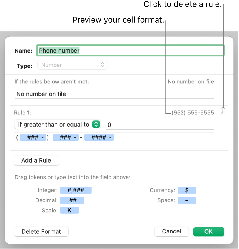 Custom number cell format with rules.