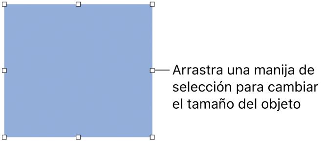 Un objeto con cuadrados blancos en su borde para cambiar el tamaño del objeto.