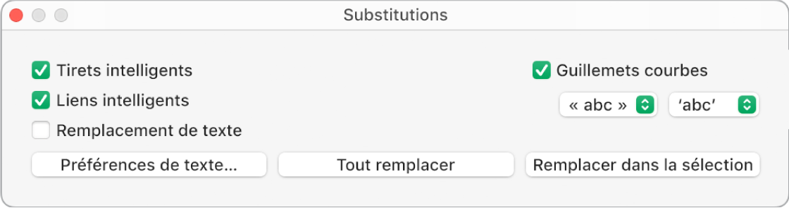 La fenêtre Substitutions.