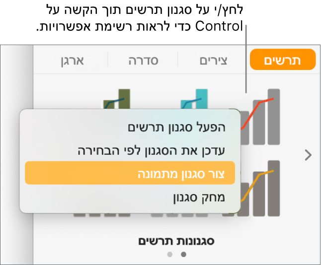 תפריט הקיצור סגנון תרשים.