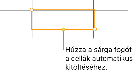 Egy kijelölt cella sárga fogantyúval, amelyet igény szerint elhúzhat a cellák automatikus kitöltéséhez.