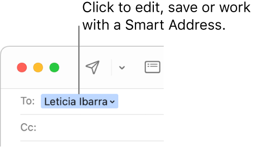 A Smart Address with the arrow you can click to edit, save or work with a Smart Address.