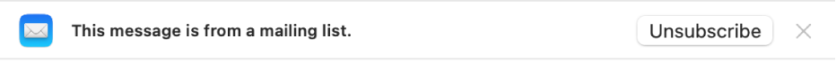 Una tira debajo del encabezado del mensaje en el área de vista previa indica que el mensaje viene de una lista de correos. En el lado derecho se encuentra un enlace para cancelar la suscripción.