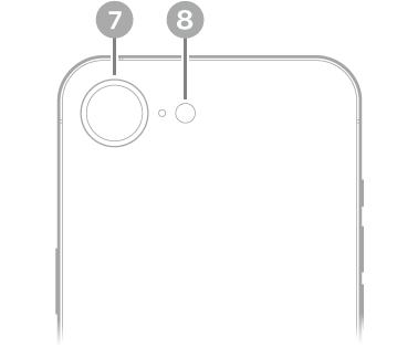 The back view of iPhone 16e. The rear camera and flash are at the top left.