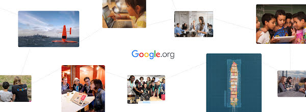 Nine images featuring Google.org's grantee organizations surround the Google.org logo