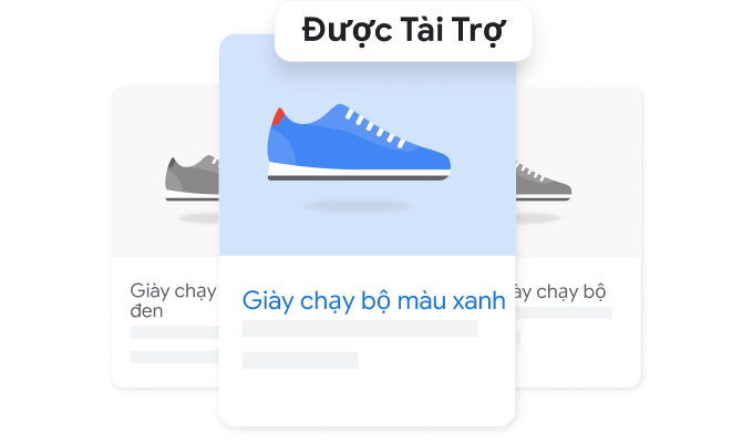 Một số sản phẩm xuất hiện trong Google Tìm kiếm với sản phẩm được tài trợ hiển thị nổi bật.